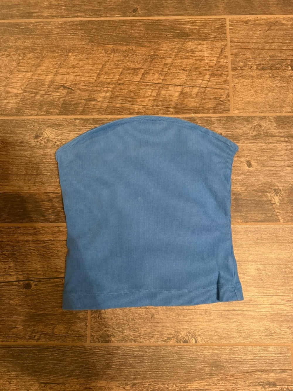 a.n.a Blue Ribbed Strapless Crop Top